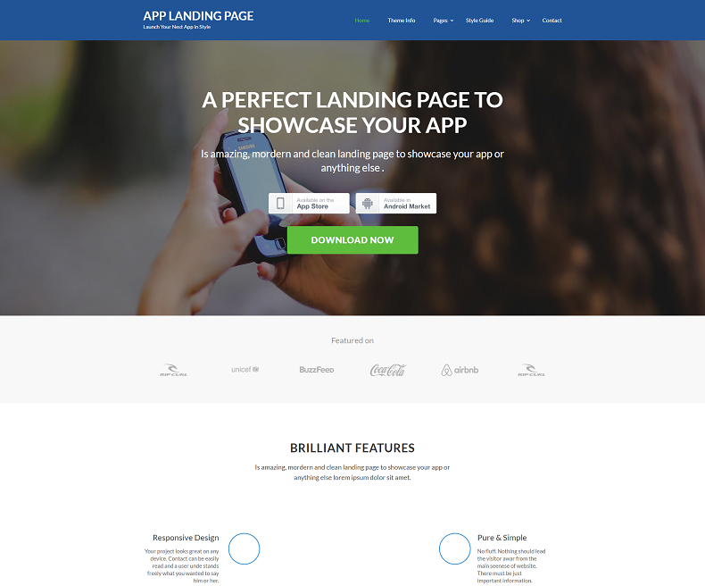 App Landing Page free landing page WordPress themes