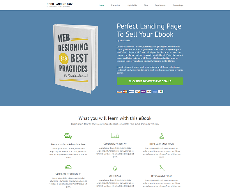 Book Landing Page free landing themes for WordPress 