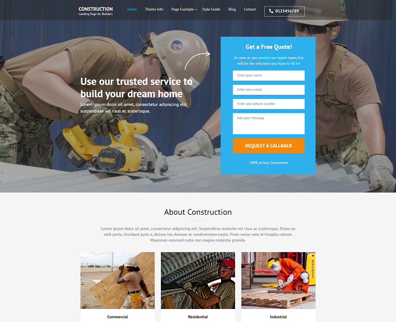 Construction Landing Page theme