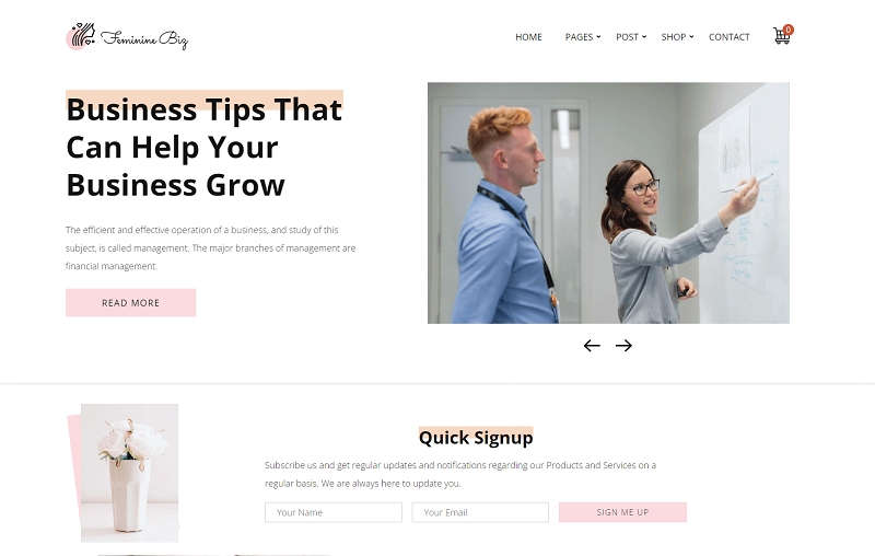Feminine Business free minimalist WordPress Theme