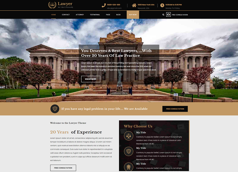 VW Lawyer Attorney free law WordPress theme