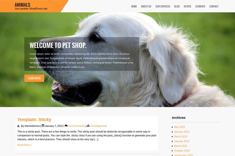 Animals free pet WordPress theme