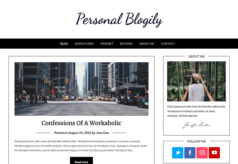 Personal Blogily Free Personal WordPress Theme