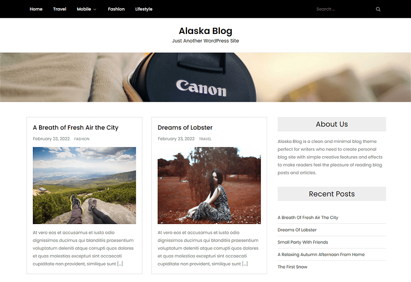 Alaska Blog Free Personal WordPress Theme 
