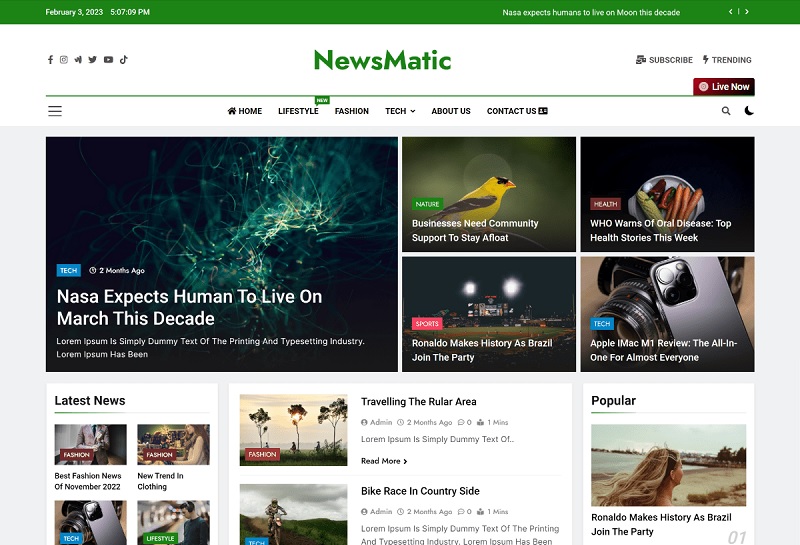 Newsmatic Free Fast WordPress Theme