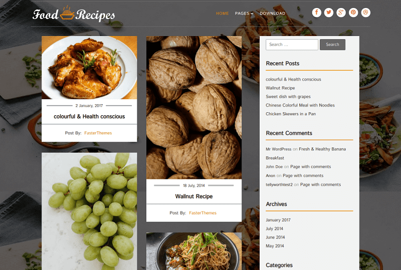 Food Recipe WordPress Theme for Recipes