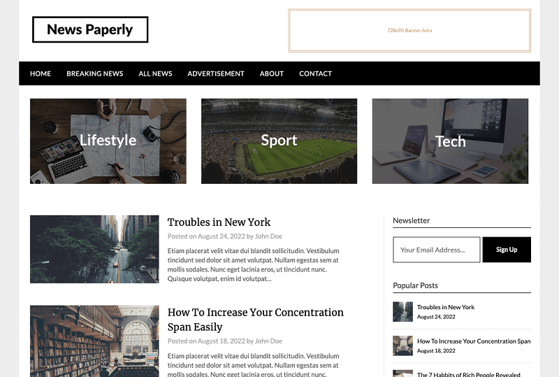 NewsPaperly Classified Ad WordPress Theme