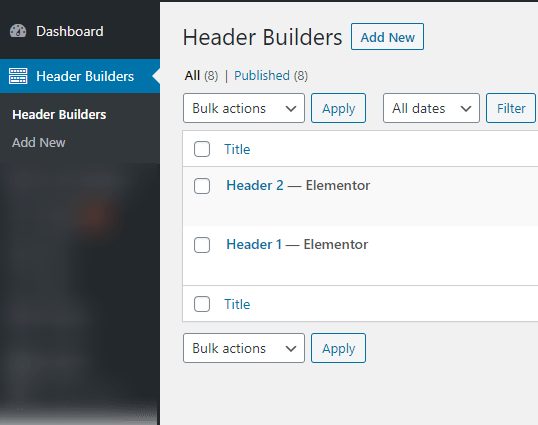 Elementor for Header Builder