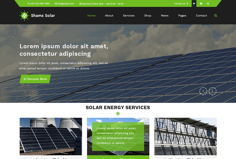 Shams Solar Eco-Friendly WordPress Theme