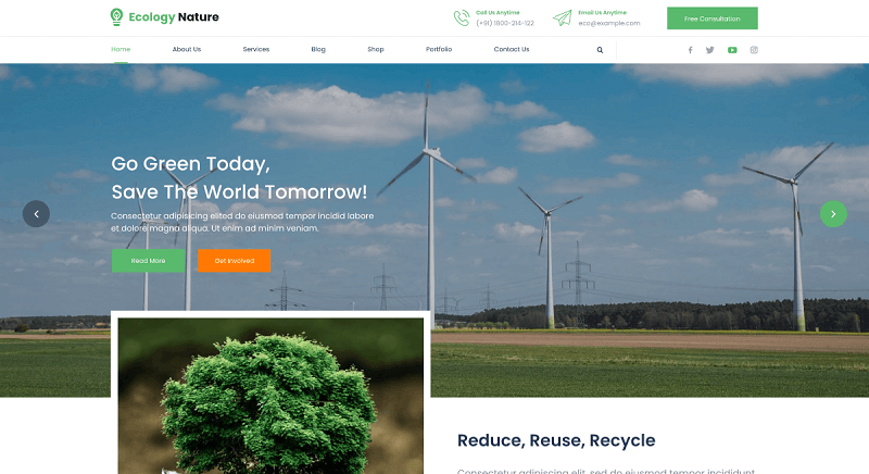 Ecology Nature inspired WordPress Theme