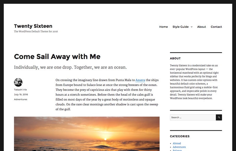 Twenty Sixteen Free Theme by WordPress.org