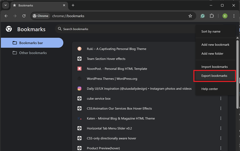 Export Chrome Bookmarks